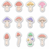 クラシックかわいい落書きキノコ12個セット シール (正面)