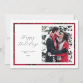クラシックかわいらしレッドプレイド写真フレームホリデーカード シーズンカード (正面)