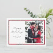 クラシックかわいらしレッドプレイド写真フレームホリデーカード シーズンカード (スタンド正面)