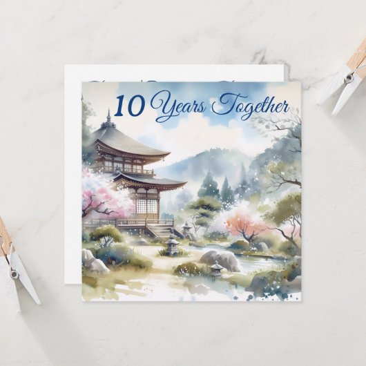 クラシックさくらんぼ咲きピンク青の水色 カード (正面/裏面インサイチュ)