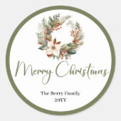 クラシックでアースィーなクリスマスの家族名ステッカー タグ (正面)