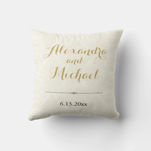 クラシックでエレガントなアイボリーの金ゴールドの黒のダマスク織の結婚式 クッション (裏面)