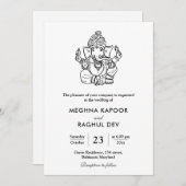クラシックでエレガントなガネーシャ インドの神 結婚式 招待状 (正面/裏面)