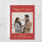 クラシックでエレガントなタイポグラフィー 新年の赤と金 シーズンカード (正面)