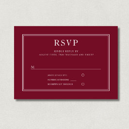 クラシックでエレガントなフォーマルなボルドー赤の結婚式RSVP 出欠カード
