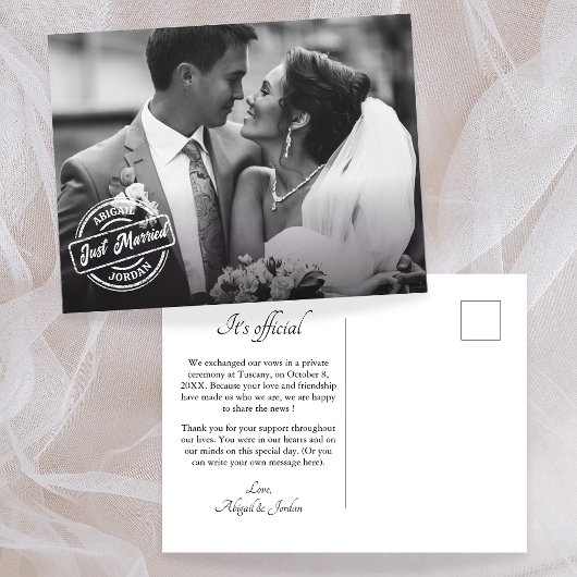 クラシックでエレガントな結婚したばかりの写真 案内ポストカード