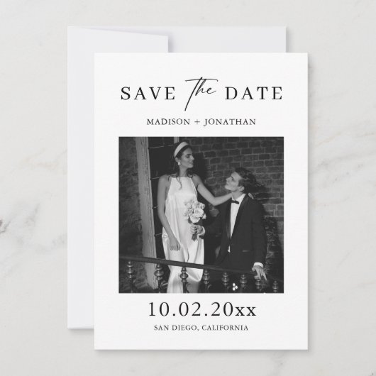 クラシックでエレガントな結婚式の事前お知らせフォトカード 招待状 (正面)
