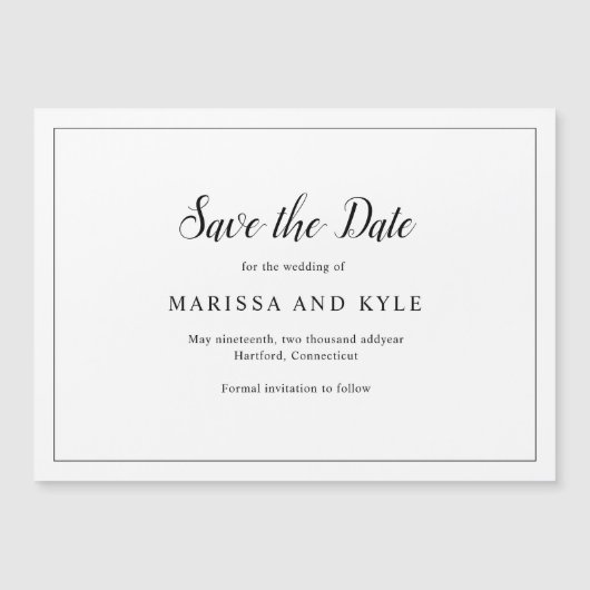 クラシックでエレガントな結婚式のSave the Date マグネット招待状 (正面)