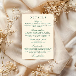 クラシックでシンプルなエメラルドグリーンの結婚式詳細カード 出欠カード