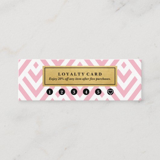 クラシックでモダンなパターン金ゴールドのアクセントのピンクのロイヤリティ スキニー名刺 (正面)