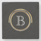 クラシックでモノグラムのなイニシャル|のエレガントで黒い金ゴールド ストーンコースター (正面)