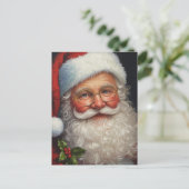 クラシックでヴィンテージなサンタクロースのホリデーアート シーズンポストカード (スタンド正面)