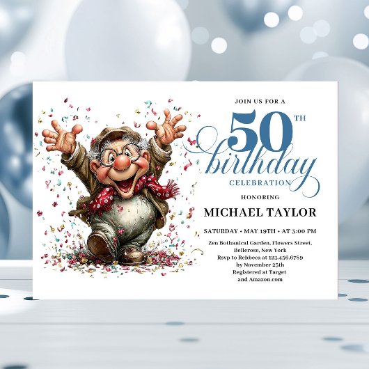 クラシックで変わったおとこ50歳の誕生日 ユーモアあふれる 招待状