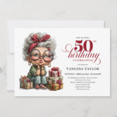 クラシックで変わった女性の50歳の誕生日 ユーモアあふれる 招待状 (正面)
