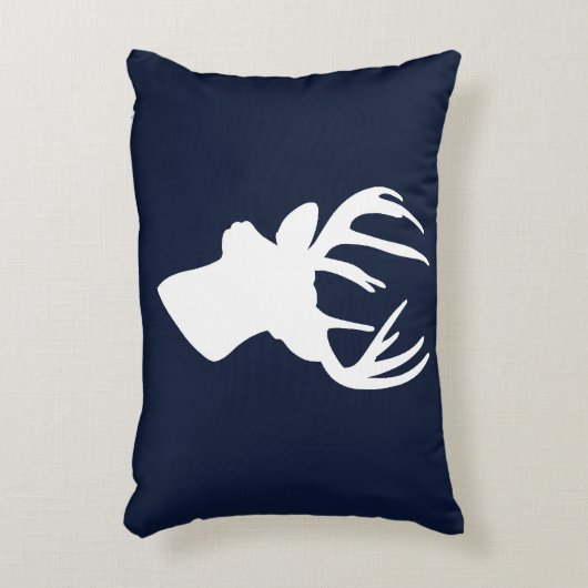 クラシックで白いトナカイのシルエットのカスタムな濃紺 アクセントクッション (正面(垂直))