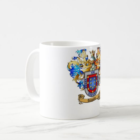 クラシックで白いマグDelgadoの紋章付き外衣 コーヒーマグカップ (正面左)