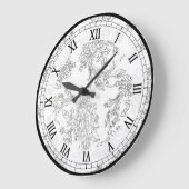クラシックで白くおよび黒い花のToile ラージ壁時計 (傾斜)