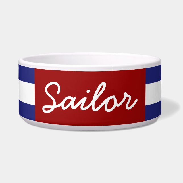 クラシックで航海ので青および白のストライプは個人化なります ボウル (正面)