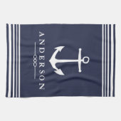 クラシックで航海のな白のストライプ及びいかり海軍 キッチンタオル (横)