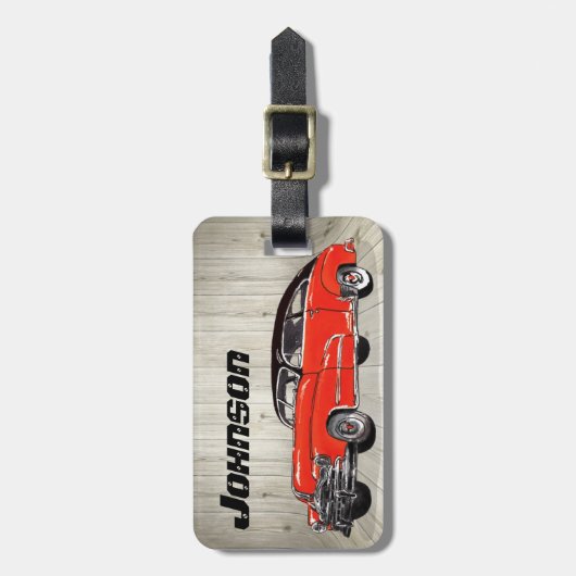 クラシックで赤い筋肉車ユニークな車の ラゲッジタグ (正面縦)