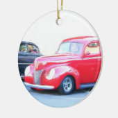 クラシックで赤い車のオーナメント セラミックオーナメント (左)