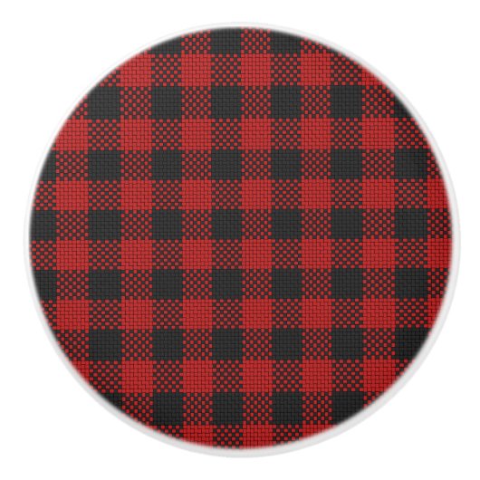 クラシックで赤い黒いバッファローのチェック模様の格子縞パターン セラミックノブ (正面)