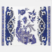 クラシックで青いヤナギのデザイン フリースブランケット (正面(横))