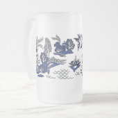 クラシックで青いヤナギのデザイン フロストグラスビールジョッキ (正面左)