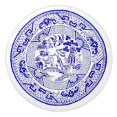 クラシックで青いヤナギのプレートのデザイン セラミックノブ (正面)