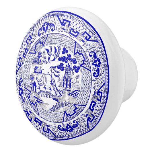 クラシックで青いヤナギのプレートのデザイン セラミックノブ (右)