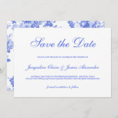 クラシックで青い花の原稿の結婚式の保存日付 セーブザデート (正面/裏面)