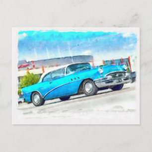 クラシックで青い車Buick ポストカード