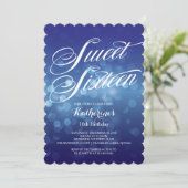 クラシックで青い《写真》ぼけ味ライト菓子の第16誕生日 招待状 (スタンド正面)