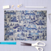 クラシックで青か白いヴィンテージのクリスマスの村 薄葉紙 (クラフト)