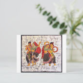 クラシックで鮮やかなインドのろうけつ染めの絵画 ポストカード (スタンド正面)