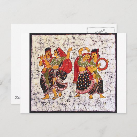クラシックで鮮やかなインドのろうけつ染めの絵画 ポストカード (正面/裏面)