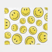 クラシックで黄色く幸せな顔 フリースブランケット (正面(横))