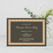 クラシックで黒いパネルの金ダマスク織フレームの休日 招待状 (スタンド正面)