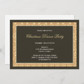 クラシックで黒いパネルの金ダマスク織フレームの休日 招待状 (正面/裏面)