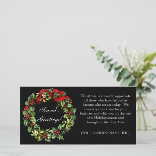 クラシックで黒いヒイラギのリースによって捺印される平らなカード シーズンカード (スタンド正面)