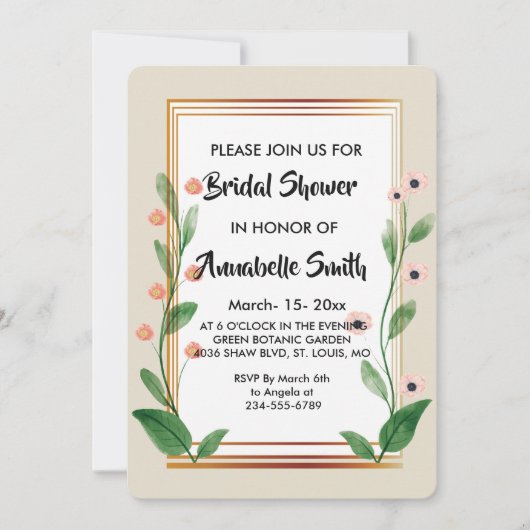 クラシックとエレガント洗練されたブライダルシャワー 招待状 (正面)