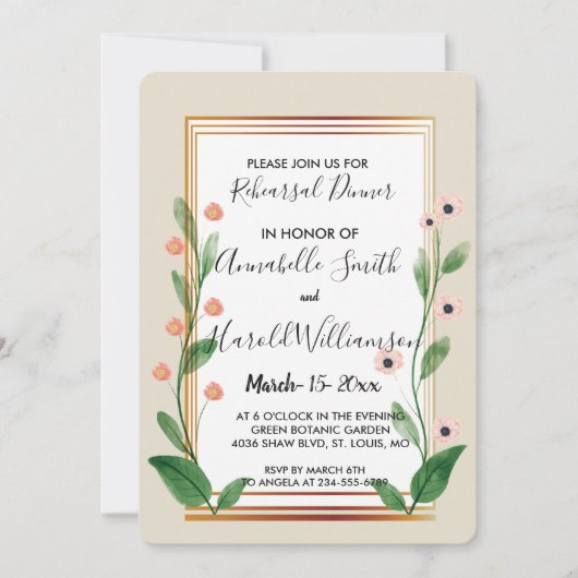 クラシックとエレガント洗練されたリハーサルディナー 招待状 (正面)
