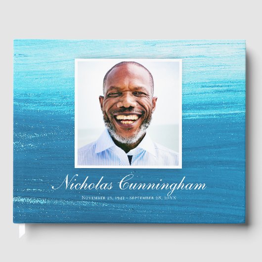 クラシックとシンプルフォトブルー水彩記念碑 ゲストブック (正面)