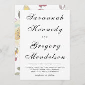 クラシックとスクリプエレガントトのミュートされたフローラ結婚の 招待状 (正面/裏面)