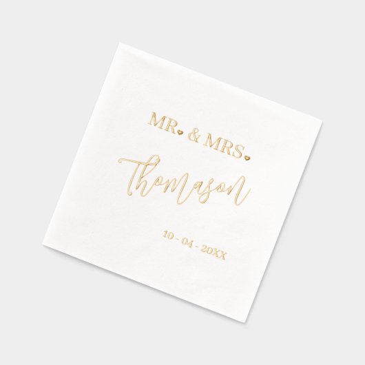 クラシックとミセス結婚式日日付バラ金ゴールド 箔ナプキン (左)