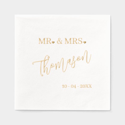 クラシックとミセス結婚式日日付バラ金ゴールド 箔ナプキン (正面)