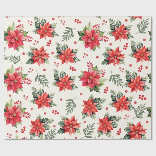 クラシックと赤魅力的ポインセティアスとベリー ラッピングペーパー (フラット)