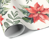 クラシックと赤魅力的ポインセティアスとベリー ラッピングペーパー (ロールコーナー)