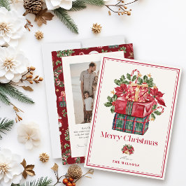 クラシックなお色直しプレゼントのフォトクリスマス シーズンカード