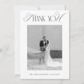 クラシックなお金持ちスクリプトのモノクロ写真の結婚式 サンキューカード (正面)